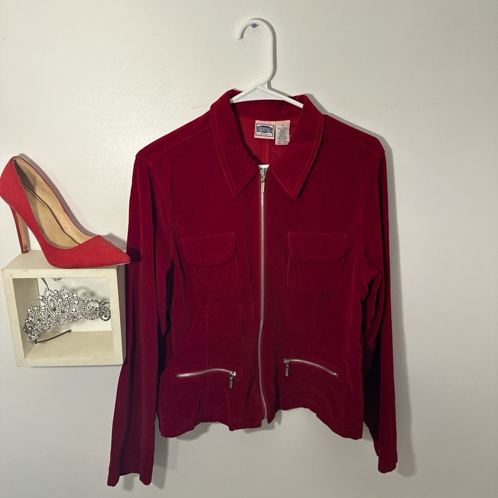 Essentials Deep Red Velour Zip Jacket